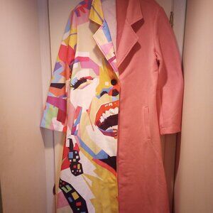 Beautiful Marilyn Monroe multi color long coat Andy Warhol design XL New bagged!